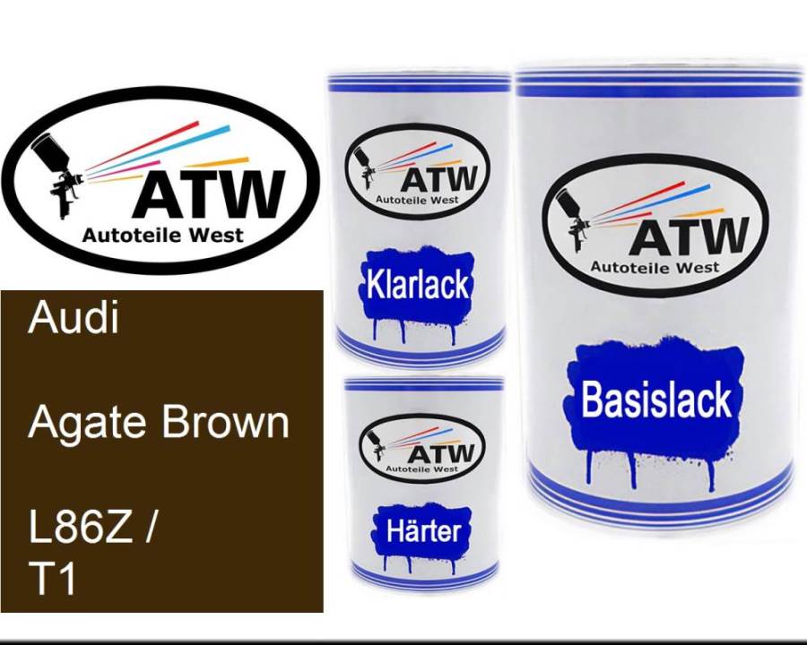 Audi, Agate Brown, L86Z / T1: 500ml Lackdose + 500ml Klarlack + 250ml Härter - Set, von ATW Autoteile West.